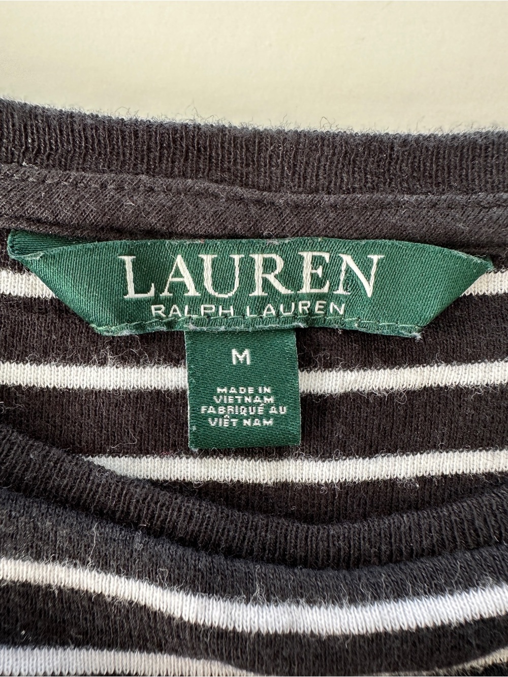 Lauren Ralph Lauren Striped Black & White Boat Neck Women's Top, Cotton Knit - Picture 5 of 6